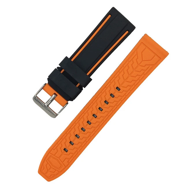 Soft Silicone Sport Watchband 20mm 22mm 24mm 26mm Rubber Diving Waterproof Men Replacement Bracelet Band Strap Watch Accessories Black-Orange-10