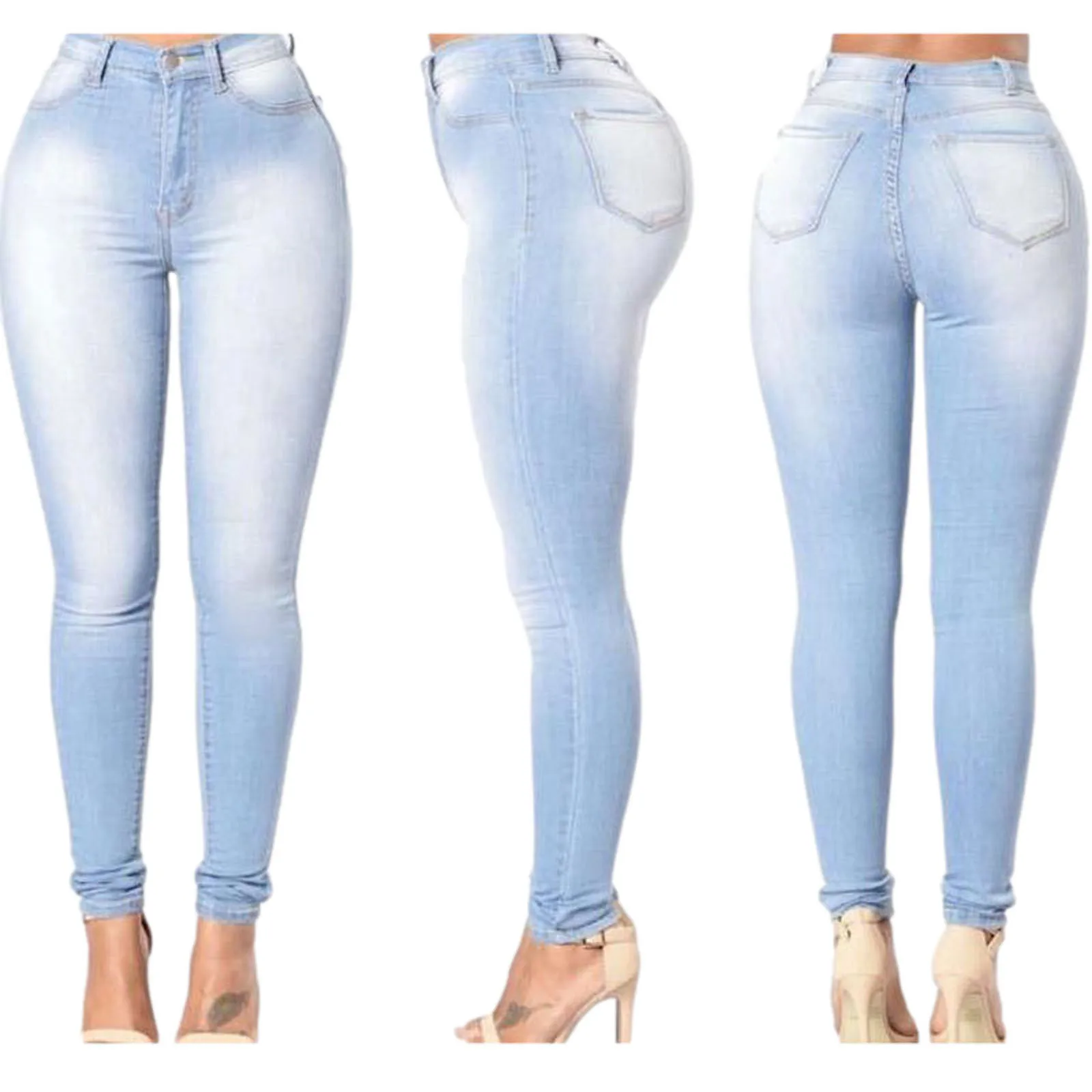 Pantalones vaqueros ajustados para mujer, Jeans elásticos de cintura alta, pitillo, informales