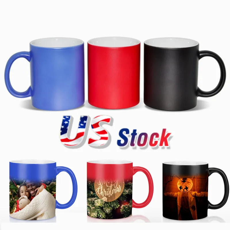 USA 11OZ Blank Sublimation Mug Magic Full Color Changing Cup Black/Glossy 