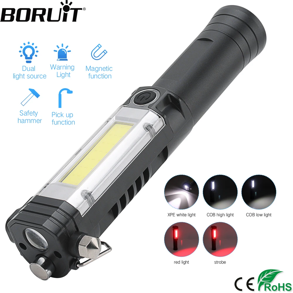 Светодиодный фонарь BORUiT XPE + COB светильник с 5 режимами работы магнитным фонариком