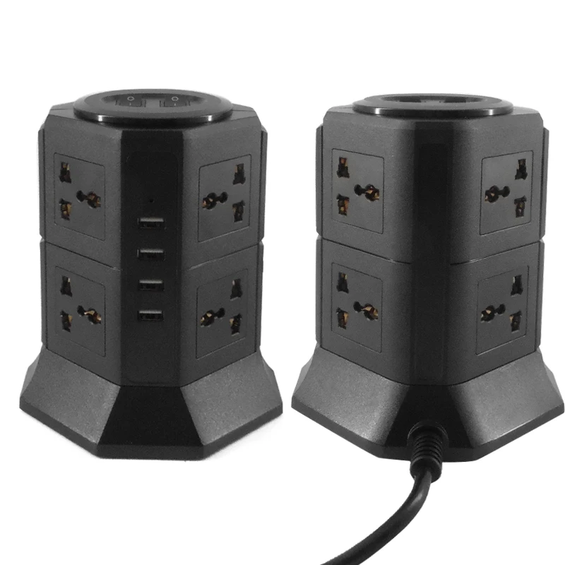 USB Power Strip Vertical 8/12 EU/UK/US/AU Plug Universal Outlet Sockets with Charger Surge Protector 6.6ft/2m Extension Cord