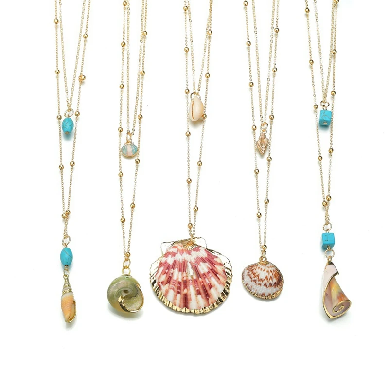 

SHUANGR Boho Conch Shells Necklace Sea Beach Shell Pendant Necklace For Women Collier Femme Shell Cowrie Summer Jewelry Brincos