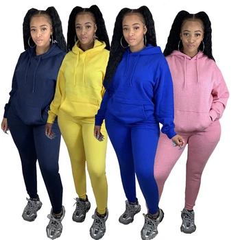 

2020 New Fashion Autumn Long sleeve Tops+ Pants sets Women Outfits Hooded lady clothes Casual Sweater suit Solid color wholesale
