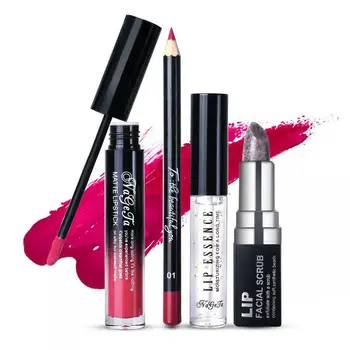 

Blue ZOO 4Pcs Lip Sets contain Scrub Stick Serum Lip Liner Lip Gloss Non-Stick Cup Lip Glaze Set