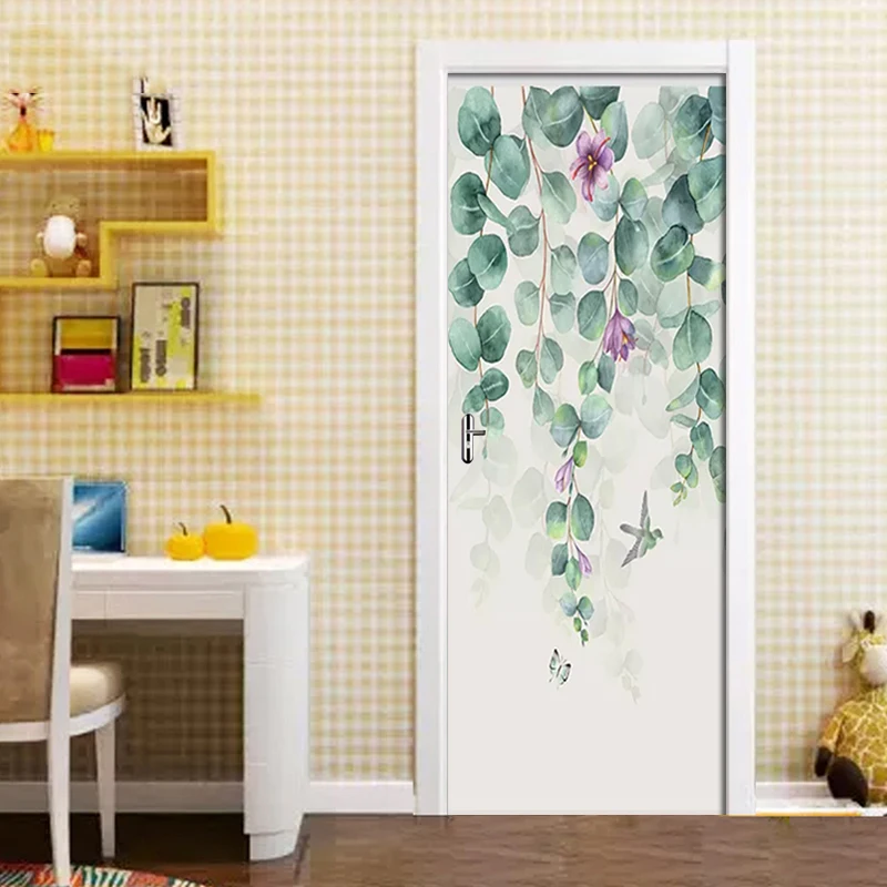 Sticker On The Door Self Adhesive Plant Flower For Doors Diy Print Art Picture Home Decoration Mural Wardrobe Renovation Decal