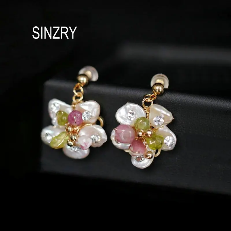

SINZRY Luxury elegant jewelry irregular baroque natural pearl flower dangle earrings for female