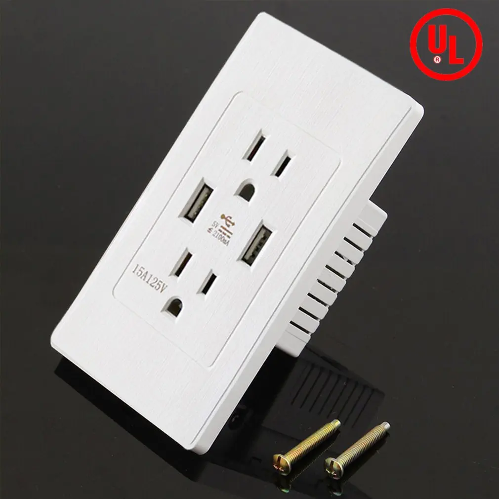 

US 2 USB Ports Home Wall Charger Adapter Socket Dual USB Port Outlets Plate Panel US Plug Home Wall Charger Adapter