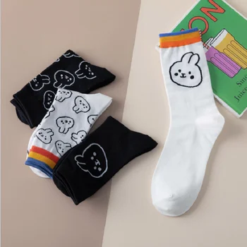 

Spring and summer new socks female cotton cartoon tide socks black and white rabbit cartoon cute socks