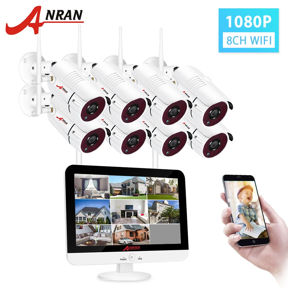 

Home Security Camera System CCTV Video Kit 1080P HD Outdoor Night Vision WiFi Camera 12 Inch LCD Monitor NVR Kits ANRAN