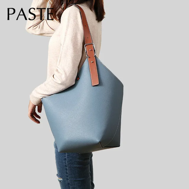 2021 Ins Winter Collection Fashion Design Women's Handbag Cowhide Leather Shoulder Bag Large Soft Cowhide Bucket Tote Bag 6