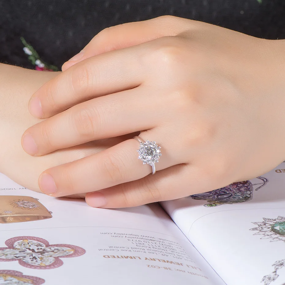 Kuoolit кольца с муасанитом для женщин серебро 925 пробы твердое кольцо 0.8ct Moissanite