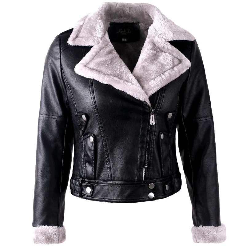 

Liva girl Autumn Winter Leather Jacket Women Faux Fur Coat Ladies Slim Short Motorcyle Biker Jacket Basic Warm Plush Outerwear