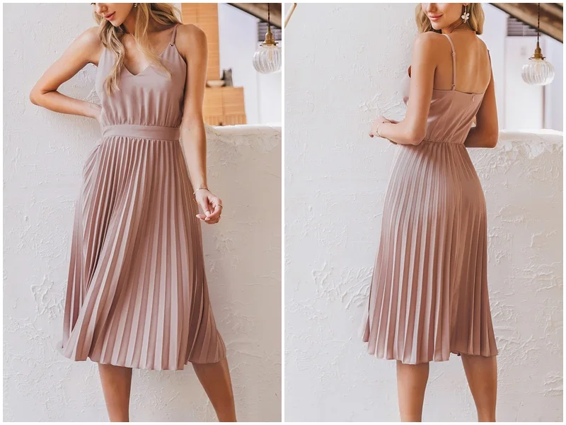 Women's Sexy Pleated Midi Summer Dress-1