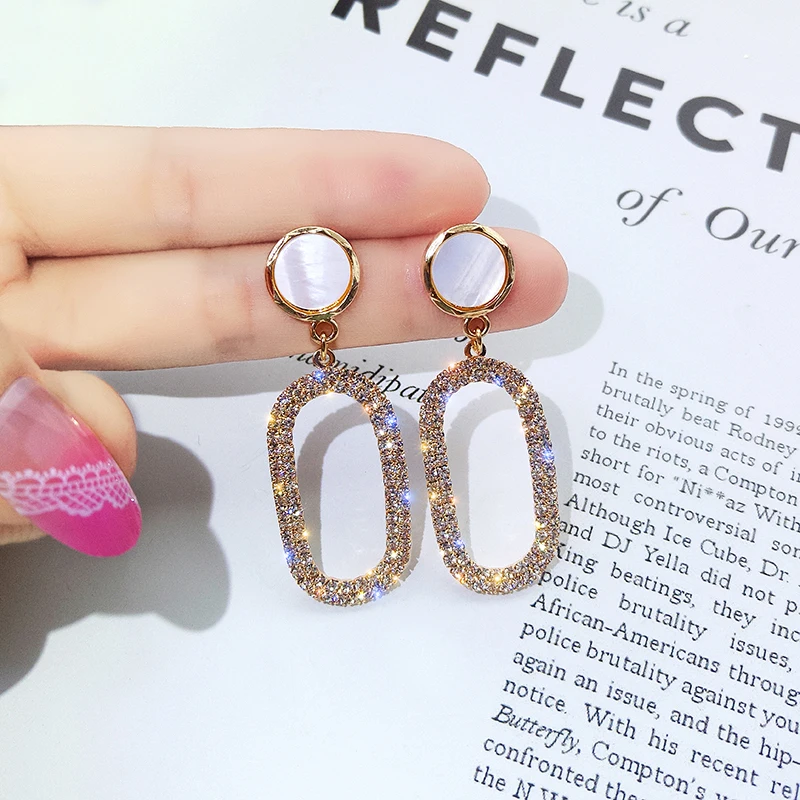 

2019 New Arrival Metal Trendy Geometric Women Dangle Earrings Elliptical Long Earrings Korean Earrings Women Female Jewelry