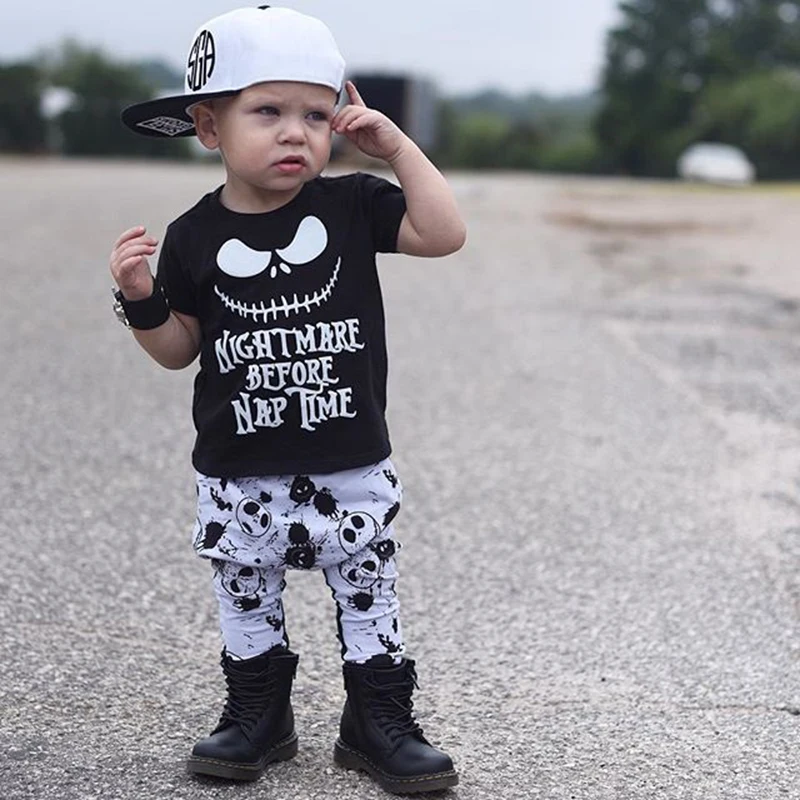 0-4T Halloween costume for kids Newborn Baby Boy Skull Funny Cute Short Sleeve Tops T-shirt Pants Clothes set Children Clothing