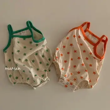 

Newborn Baby Clothes Summer Baby Girl Boy Bodysuit Sleeveless Strap Cotton Playsuit Cute Star Print Soft Sling Bodysuit 0-24M