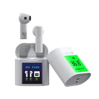 

2020 M6 Plus 2 In1 TWS Body Temperature Measurement Wireless Bluetooth 5.0 Earphones Led Display In-ear Mini Sports Earbuds