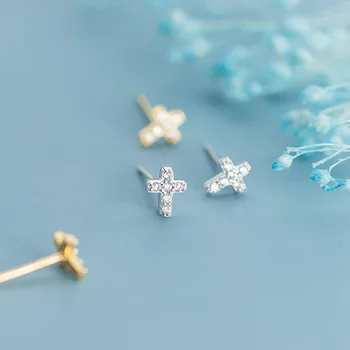 

Tinny (Small earrings 5MM*6MM ) crystals cross religion jesus Stud Earrings 100% Real. 925 Sterling Silver Fine JewelRy GTLE2880