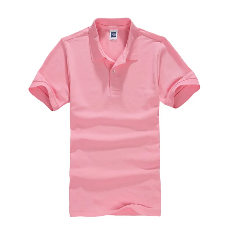 Мужская рубашка поло, брендовая мужская Однотонная рубашка поло, Camisa Masculina, мужская повседневная хлопковая рубашка поло с коротким рукавом, мужские майки - Цвет: Pink