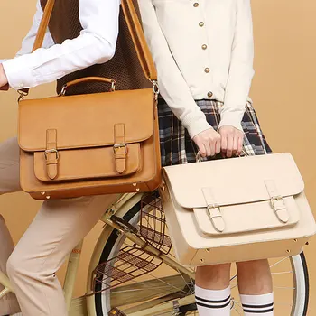 

2020 New Women British Leather Handbag Business Briefcase Men 13.3" Laptop Bag Leather Schoolbag Male Shoulder Bag Textbook Bags