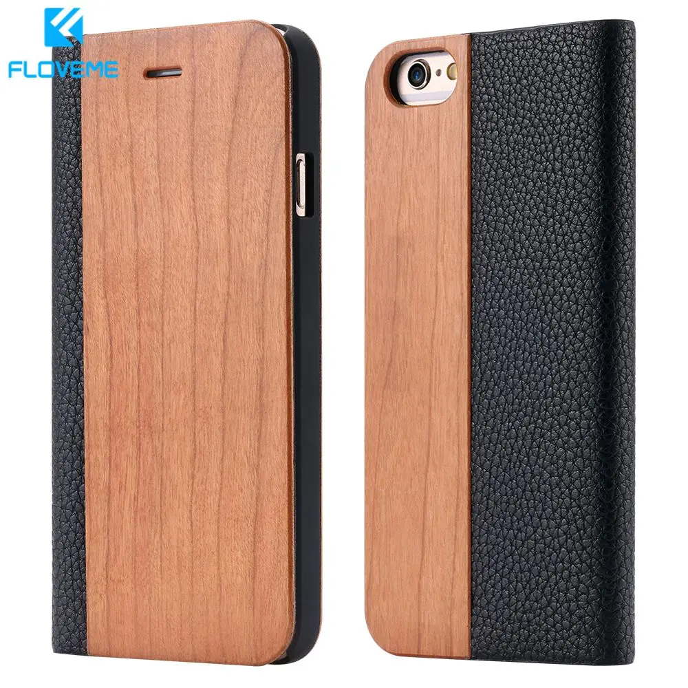 

FLOVEME Wooden Phone Case For Samsung S8 S9 S10 Plus S10E Bamboo Natural Wood Case For Samsung S7 Edge Flip Leather Wallet Cover