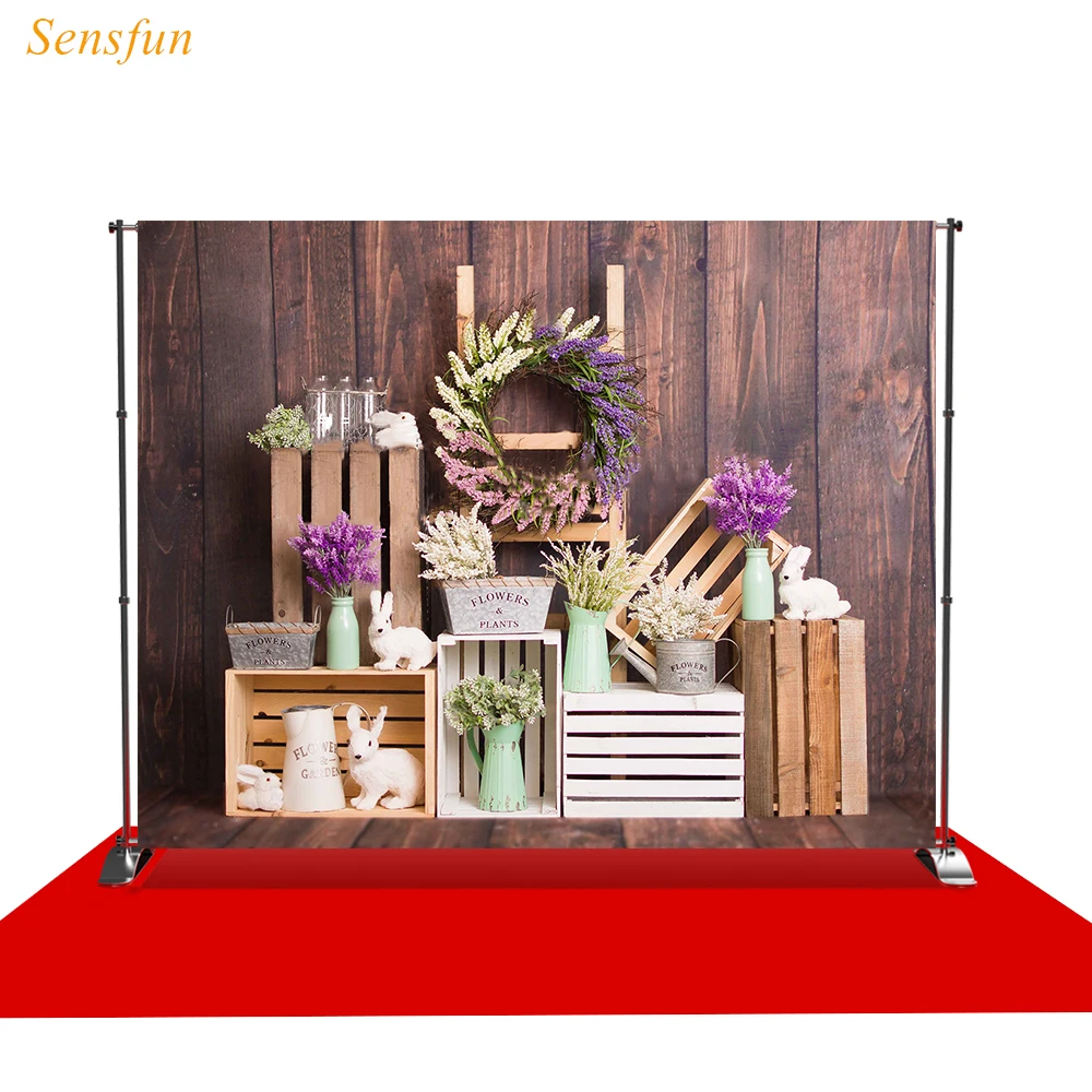 

Sensfun Photography Backdrop Easter Bunny Wreath Vase Wood Decoration Photographic Background Studio Props Photocall Shoot Prop