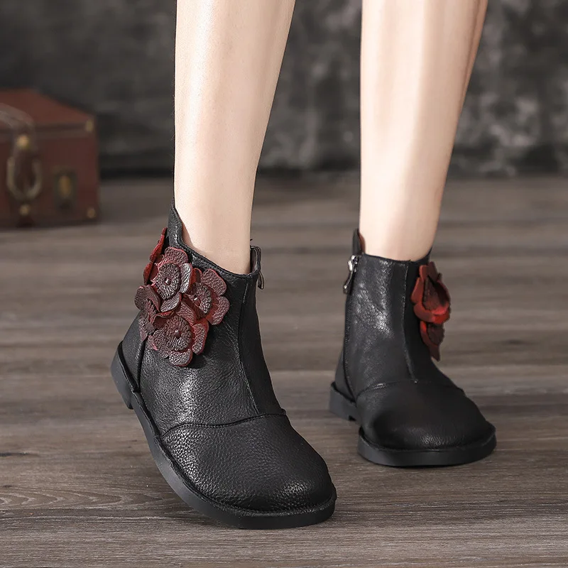 

Women Ankle Boots Brand Genuine Leather Flat Heels Black Boots Women Casual Soft Leather Chelsea Boots Riding Shoes Handmade228