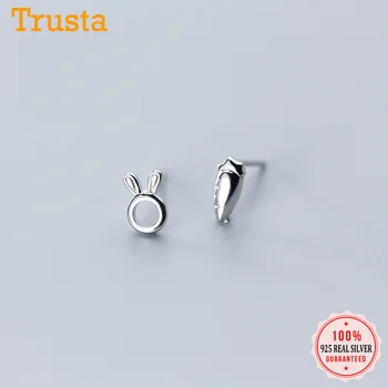 

Trusta 100% 925 Sterling Silver Jewelry Fashion Cute Tiny Asymmetric Rabbit Carrot Stud Earrings Gift For Girls Kids Lady DA703