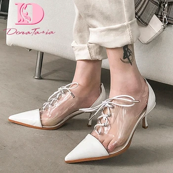 

Dora Tasia 2020 New Arrivals Women Mules Sandals Thin Heels Pointed Toe cross-tied Pumps Summer Dress Women Shoes