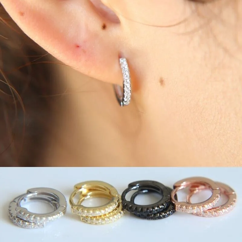 S925 стерлингового серебра серьги корейской версии небольшой свежий одиночные короткие серьги микро-инкрустированные цирконием женские ювелирные изделия