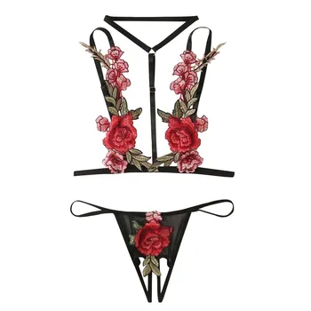 

top selling G-string Red Black Floral Embroidery Bralette Cupless Lace Bra Bustier Lingerie Support Wholesale and Dropshipping
