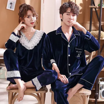 

Couple Pajama For Women Men Velvet Long Sleeve Sleepwear Suit Lovers Autumn Winter Velour Pyjama Set Lingerie Nightwear