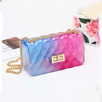 

GW mini square handbag beach bag tanspatent high quality PU clutch bags with double metal chain shoulder bags for women 2020