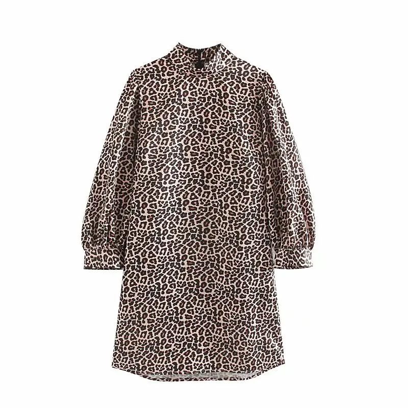 women sexy wild leopard print mini dress ladies stand collar animal pattern casual vestidos back zipper straight dresses DS3043 - Цвет: as pic DS3043O