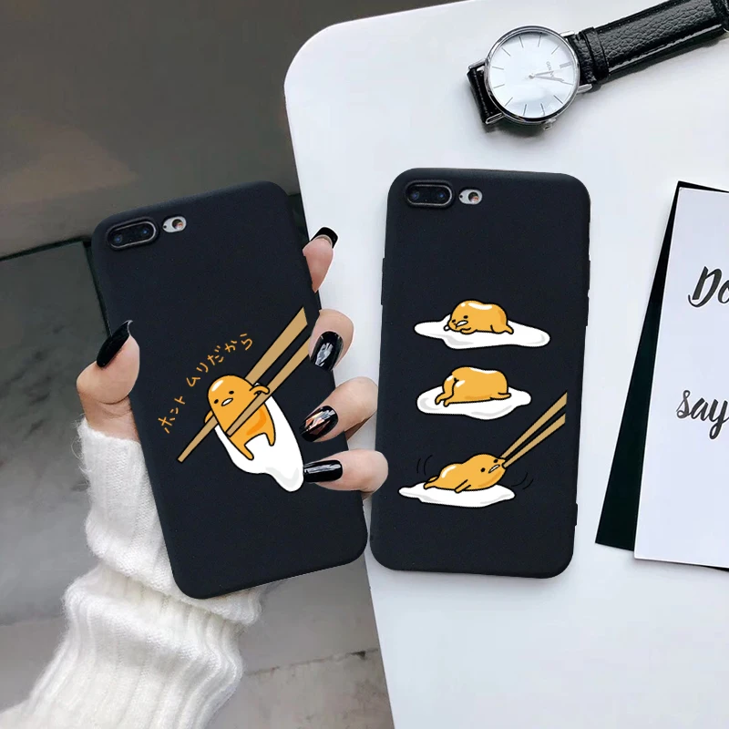 

GYKZ Cartoon Gudetama Lazy Egg Fitted Case For iPhone 11 Pro X XS MAX XR 7 8 6 6s Plus Black Silicone Soft Phone Cover Coque Bag