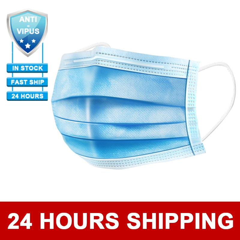 

1pcs Fast delivery Hot Sale 3-layer mask Face Mouth Masks Non Woven Disposable Anti-Dust Meltblown cloth Masks Earloops Masks