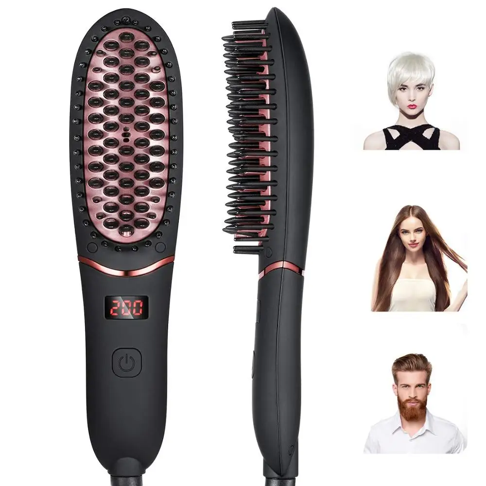 

Hair Straightener Brush Beard Straightener for Men's Medium Long Beard LED Display Ceramic Heating Adjustable Temperatures