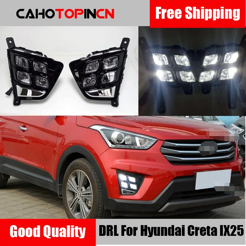 

1 set For Hyundai Creta IX25 2014 2015 2016 LED DRL Daytime Running Lights 12V ABS Fog Lamp Cover Car- styling