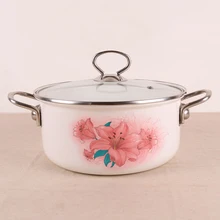 Европейский стиль керамическая эмаль утолщение Двойные Уши суп из нержавеющей стали ручка стеклянная крышка кастрюля 22 см