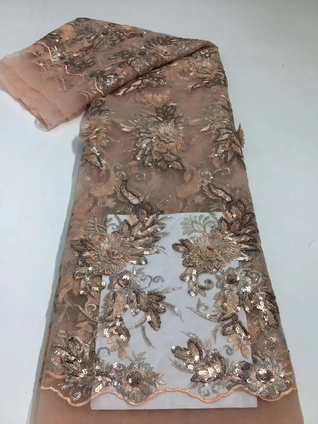 

Beautiful 3D Design With sequin embrodery French mesh yarn lace Nigeria fabirc For Weddings Evening dresses