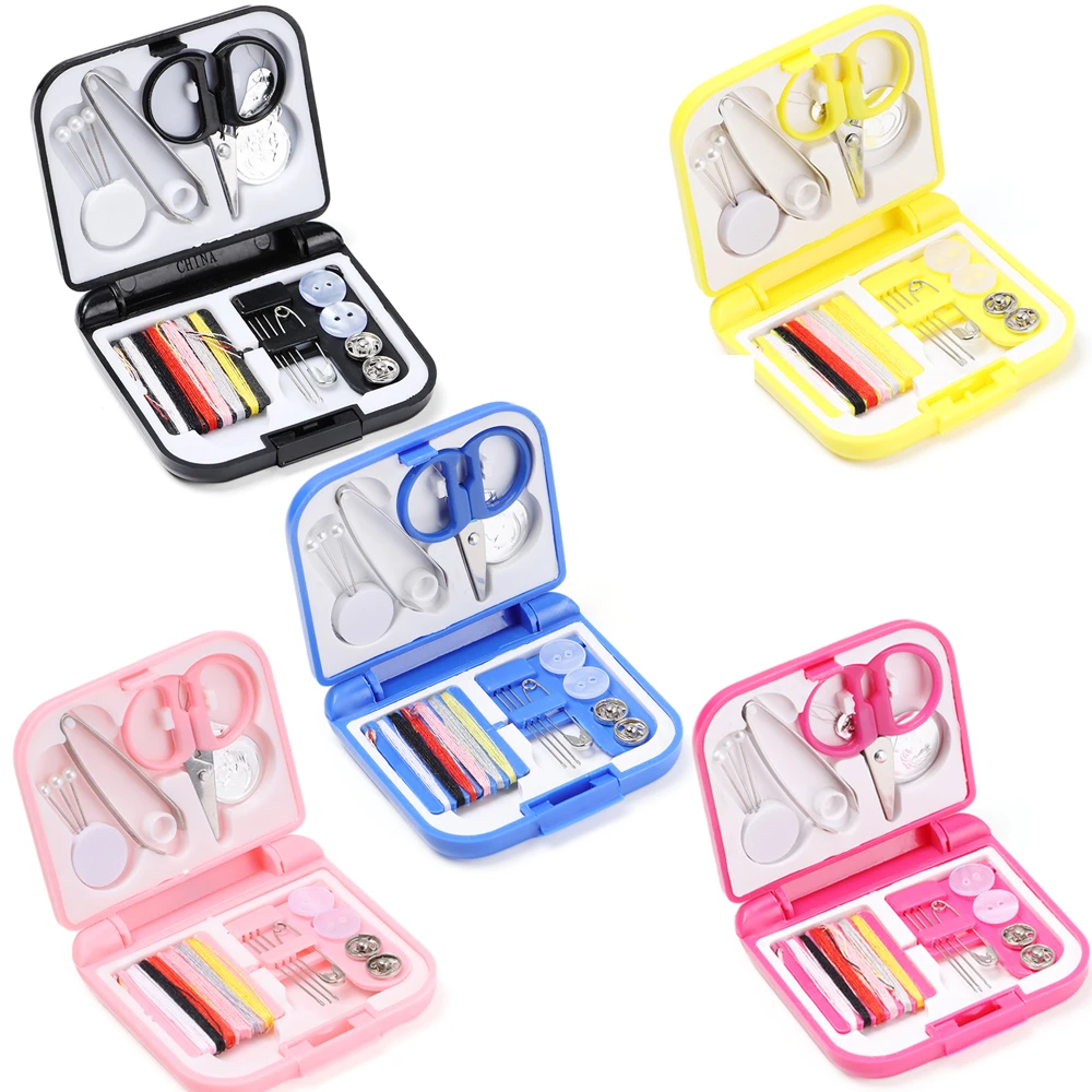1set Buttons Pins Storage Boxes Sewing Box Household Portable Travel Mini Sewing Kit Scissor Thimble Needle Threads Box Set