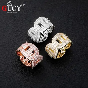 

GUCY Fashion Miami Cuban Chain Men's Ring Gold Silver Color Iced Out Full Zircon Hip Hop RING Rock Jewelry For Gift