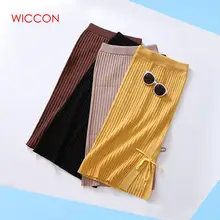 Осень зима Женская Новая мода OL элегантный эластичный пояс трикотажная юбка с разрезом сбоку юбка посылка облегающая юбка