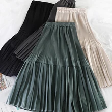 Новые модные женские осенние и зимние плиссированные юбки длинные для женщин