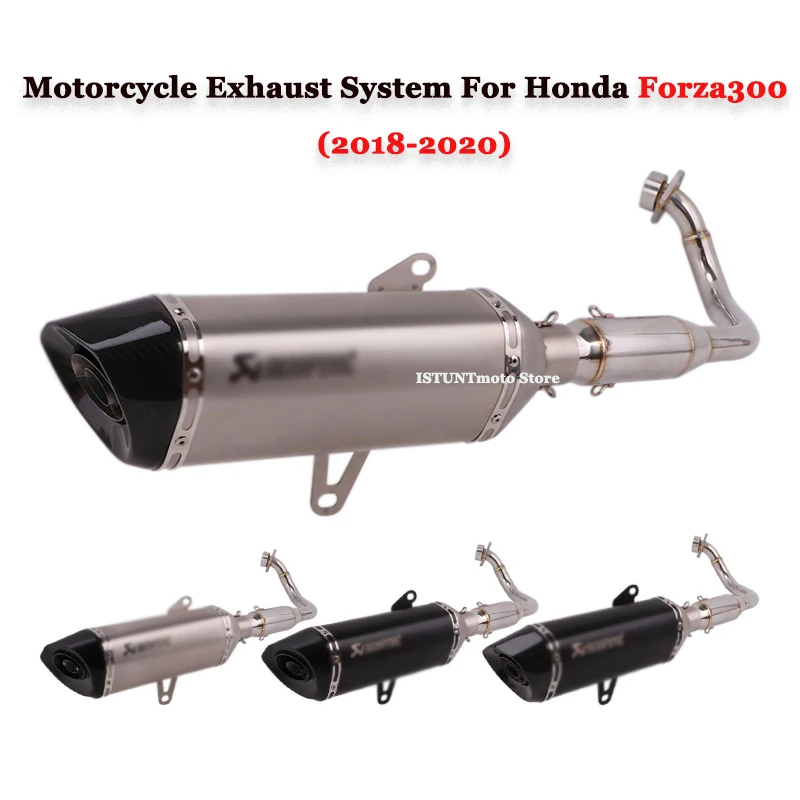 

For Honda Forza300 2018 2019 2020 Motorcycle Exhaust Full System Front Mid Link Pipe+Carbon Fiber Tail Row of Akrapovic Exhaust