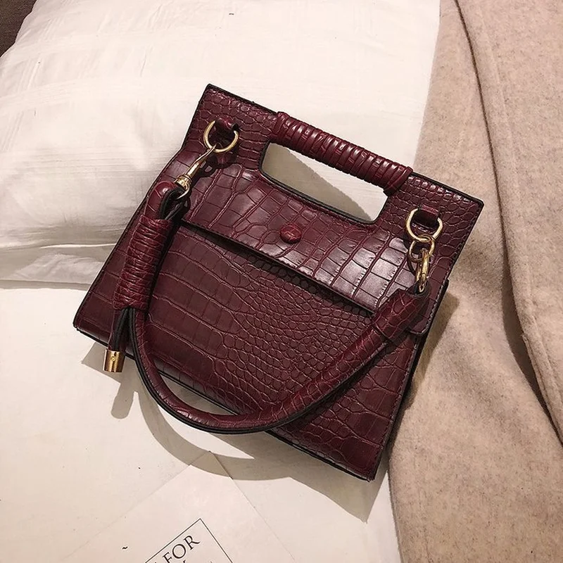 Women Vintage Tote Bag New Female Retro Square Crossbody Bag Luxury Brand Designer Alligator Pattern Shoulder Bag Handbag