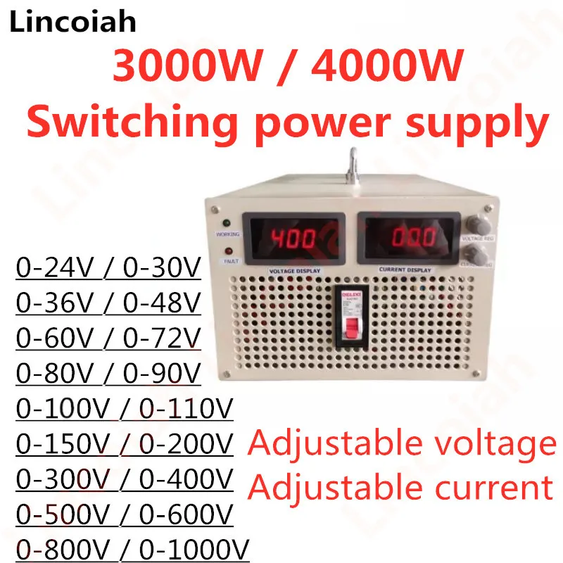 3000W/4000W Switching Power Supply Output 24V 36V 48V 60V 150V 300V 400V 600V 800V 1000V Current Voltage Adjustable AC-DC SMPS