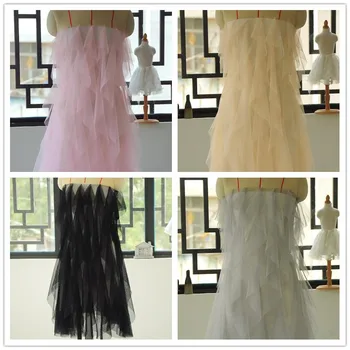 

Pink Champagne Black Ruffled Tulle Lace Trim Soft Tassel Mesh TUTU Dress Fabric Puff Skirt Costume Decor Pleated Lace Fabric
