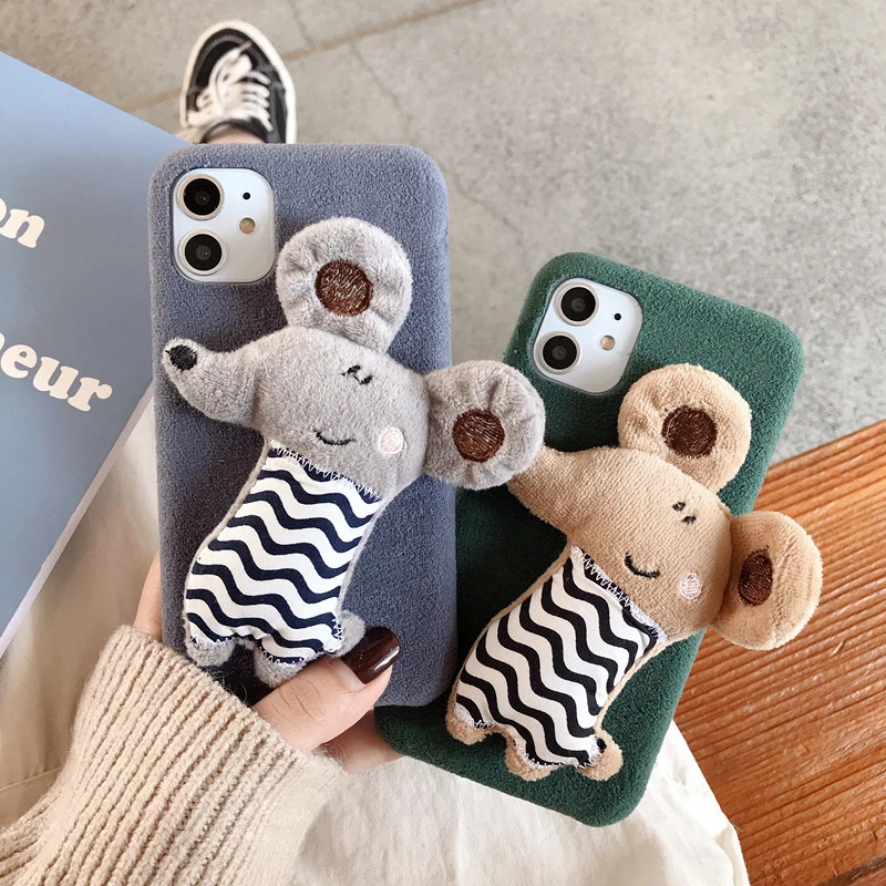 Пушистый Плюшевый чехол с милой мышкой для iPhone 11 Pro Max, мягкий силиконовый чехол для iPhone X, XR, XS, MAX, 7, 8 Plus, 11 Pro, чехол