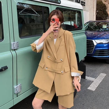 

2020 Spring And Autumn New Youth Popular Double-breasted Solid Color Suit Solid Color Five-point Trousers Fashion Casual Suit